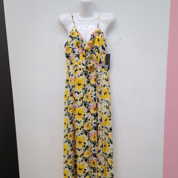 Olivia Grey Dailylook Faux Wrap Floral Maxi Dress Small Yellow - Picture 1 of 9